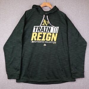 Majestic Mens Oakland Athletics MLB Therma Base Hoodie Green L Train to Reign